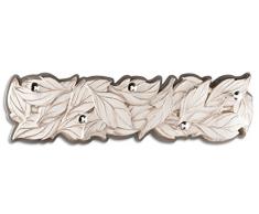 Pintdecor Foglie Preziose Appendiabiti, MDF, Bianco Avorio/Grigio Tortora, 150x37x10 cm, Made in Italy
