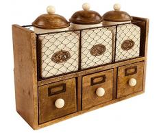 Geko Armadietto con 3 Barattoli e Cassetti, Legno/Ceramica/Metallo, Marrone, Taglia Unica