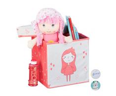 Relaxdays Scatola Portaoggetti Pieghevole, Sgabello da Cameretta, da 20 l, con Principessa, 31x32x32 cm, Rosa/Bianco, Pannelli MDF, Poliestere, 31 x 32 x 32 cm