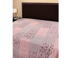 RAJRANG BST02212, Copriletto Matrimoniale in Cotone, con Stampa, Motivo: Foglie, Bianco (WeiÃ)