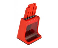 Herevin Ceppo 5 Coltelli con Manico Rosso, melamina, 18x17x35 cm