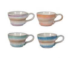 H&H Java Set 4 Tazzine caffÃ¨, Stoneware, Colori Assortiti