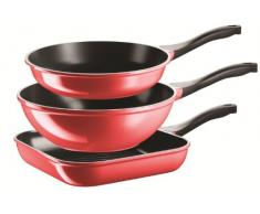Domestic TOP Selection, Serie Telesto I, Set di padelle, 3 pezzi, 28/30/28x28cm, con il rivestimento nero ILAG-CERAMIC, rosso