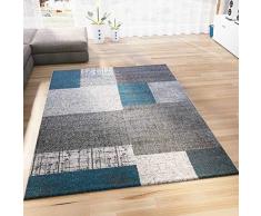 Vimoda Tappeto a Pelo Corto in Turchese, Blu, Grigio, Bianco, per Soggiorno, Moderno, Effetto Piastrelle, Facile da Pulire, 80 x 300 cm