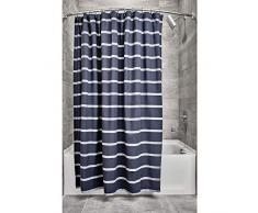 iDesign Tende per Doccia Design a Righe, Tenda per Vasca da Bagno x 183,0 cm in Cotone, Blu Navy/Bianco