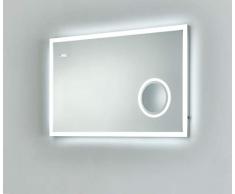 Specchio da Bagno Sofia con Specchio Illuminato, Orologio e Illuminazione a LED, Specchio da Bagno, Specchio da Parete con Luce (100 x 60 cm (L x A)