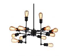 Relaxdays Lampadario, Lampada a Sospensione, da Soffitto, 12 Luci, per Casa, Loft, Bar & Cafè, E27, 123x58x59 cm, nera, Nero, 1 Pz