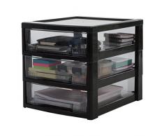 IRIS Ohyama, cassetti Scaffale per Ufficio 3 - Intelligente Chiaro Chest - SCC-300, plastica, Nero/Trasparente, 21 L, 32 x 39 x 32.5