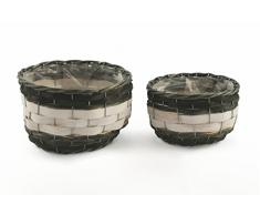 Galileo Casa 2419221 Set 2 Porta Vaso, Tondi, Legno, Grigio, 26x26x16 cm