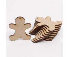 AYOT 10 x omini di Pan di Zenzero in Legno MDF per Decorazioni Natalizie, Etichette Regalo