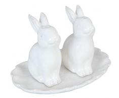 6CE0648 Clayre & Eef - Decorazione pasqua - Set di saliere e pepiere - Coniglio - Bianco ca. 12 x 8 x 8 cm