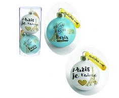 Natale a Parigi Lotto 10 Set di 2 Palle Pastello Blu Bianco Confezione PVC, 5.5 cm