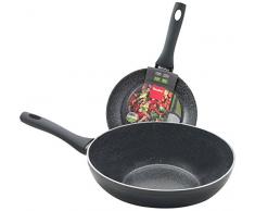Metaltex Native - Set di padelle + wok in alluminio forgiato, colore: Nero