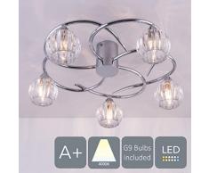 Aurolite bolla moderno 5Â da soffitto, paralume in vetro a forma di globo, comprende lampadine LED G9Â inclusa, 12Â W, luce bianca fredda, 4000Â K, ideale per pranzo, soggiorno e camera da letto, cromato