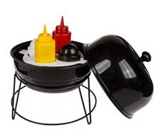 Out of the blue 71/3145 Portaspezie in Metallo a Sfera con Sale, pepiera, Senape e Bottiglia di ketchus, in plastica, in Confezione Regalo, Nero, 12 x 22 x 21 cm