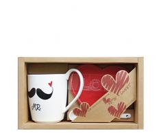 laroom 13850 â Set Regalo Tavolo Tazza con Labbro Lui e sottobicchieri di Cuore, Colore: Bianco, Rosso