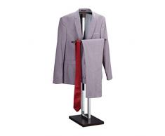 Relaxdays Herrendiener Appendiabiti da Uomo, per Vestiti e Pantaloni, Mix di Legno e Metallo, 113 x 46,5 x 34 cm, Colore: Marrone/Argento, 1 Pezzo
