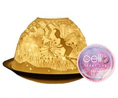 Portacandela a forma di cupola in violoncello, motivo fiaba, confezione con 1 candela profumata a tazza di violoncello.