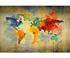 Homemania Quadro Mappamondo Multicolore, in Tela 100% Cotone, Cornice in Legno. Decorazione Arte Casa Decoro. per Soggiorno, Ufficio, Muro, Planisfero, Taglia Unica