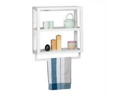 Relaxdays - Mensola da Parete con 3 Ripiani, Asta Porta Asciugamani e Ripiani, in bambù, sospesa, Altezza: 59 x 52 x 21 cm, Colore Bianco