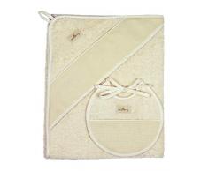 Ecoterry - Set Asciugamano per Bambini, in Cotone Organico, Colore Naturale, Senza Tinte, Mantello Bagno 80 x 80 cm e Bavaglino Rotondo 19 cm, 2