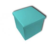 Stilia - Baule Pouf portaoggetti, Sgabello Imbottito e Pieghevole in Pelle, 38 x 38 x 38 cm, Colore: Turchese, 38 x 38 cm
