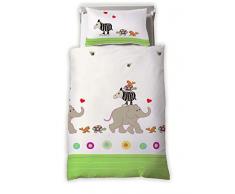 Fleuresse Dream Art - Biancheria da Letto per Bambini, in Cotone renforcÃ©, con Elefanti, Tartarughe, foche, zebre e api, 100 x 135 cm, Cuscino 40 x 60 cm, Colore: Bianco/Multicolore