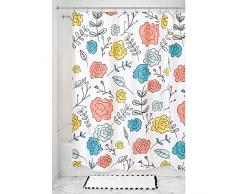 iDesign Tenda doccia design con colorato motivo a fiori, Tenda vasca e doccia in poliestere al 100%, Tenda bagno doccia, multicolore