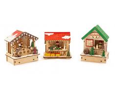 Small Foot 11390 Set di lampade Mercatino di Natale, Tre Casette in Legno con Luce Illuminazione, Multicolore