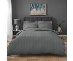 Sleepdown - Set di Biancheria da Letto in Policotone, Motivo a Righe, Colore: Grigio
