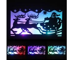 WeRChristmas Decorazione da Parete con LED Multicolore Che Cambia Babbo Natale e Slitta, Larghezza 29 cm