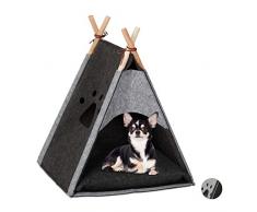 Relaxdays Cuccia per Gatti, Tenda Tipi per Cani di Piccola Taglia, Feltro & Legno, con Cuscino, 57x46x45, Grigio Scuro, Feltro, Legno, 1 Pz