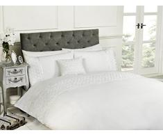 Limoge Bianco Copripiumino e 2Â Federa Biancheria Letto sollevato Rosa Increspato Dettagli, White, Singolo
