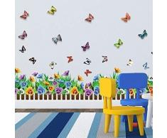 Walplus Adesivi da Parete Recinzione Giardino Farfalle in 3D Sfoderabile Autoadesivo Adesivo Murali Vivaio Ristorante CaffÃ¨ Hotel Building Ufficio Decorazioni per la Casa