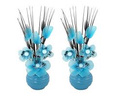 Flourish Coppia di Fiori Artificiali abbinati con Vaso Blu, Decorazioni, Accessori per la casa e Decorazioni Adatte per Bagno, Camera da Letto o Cucina Finestra/scaffale, 32 cm
