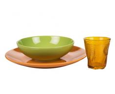 Kaleidos Classico Set di Piatto Piano, Ciotola e Bicchiere 18 Pezzi, Ceramica Forte,Vetro colorato in Pasta, Arancio/Verde/Miele, 26.5x26.5x9 cm, unitÃ 