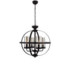 Homemania 1360-70-04-NC Lampadario Fermo, Per Soggiorno, Ufficio, Sospeso, Pendente, Marrone Scuro in Metallo, Vetro, 49 x 49 x 90 cm