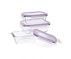 Quid Frost - Set di 3 contenitori ermetici per alimenti con coperchio, rettangolari, con valvola per microonde, senza BPA, vetro