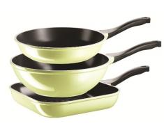 Domestic TOP Selection, Serie Telesto I, Set di padelle, 3 pezzi, 28/30/28x28cm, con il rivestimento nero ILAG-CERAMIC, verde chiaro