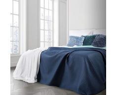 Eurofirany Copriletto Trapuntato Double-Face Bicolore Modello Hot Press Camera da Letto Soggiorno cameretta Bambini Divano Coperta Blu Navy + Menta, 220 x 240 cm
