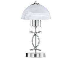 Honsel Leuchten 92301 Pua - Lampada da tavolo a 1 punto luce, eco alogena E14 28 W, altezza 37 cm, in metallo nichelato opaco e vetro, colore: Bianco alabastro