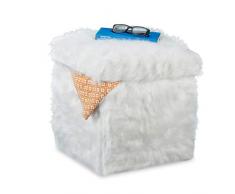 Relaxdays - Pouf in Pelliccia, Pieghevole, Imbottito, Peluche, Sgabello con vano portaoggetti, 40 l, cassapanca, 39 x 38 x 38 cm, Bianco