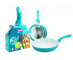 IBILI 415002 - Set di 2 padelle con Rivestimento Interno in Ceramica, Adatte per fornelli ad induzione e in vetroceramica, Spessore 3 mm, Diametro 20 e 24 cm, Colore Blu/Bianco