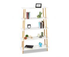 Relaxdays Scaffale a Scala, 5 Ripiani, per Libri CD Dvd, Libreria, bambù e MDF, HxLxP: 149,5x100x30 cm, Marrone/Bianco