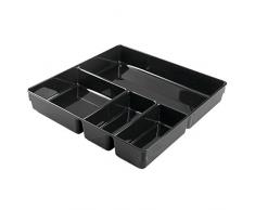 Interdesign Linus Organizer Cassetti Cucina, Extra Grande Portaposate in Plastica con Quattro Scomparti, Nero