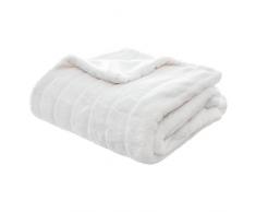 Homemaison Plaid a Righe, Poliestere, Bianco, 160Â x 120Â cm