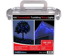 WeRChristmas 10 m di cavi in gomma 100 collegabile scintillanti di Natale LED luci della stringa 2 Pin Maschi e Connettore femmina, Blu