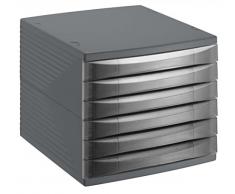 Rotho Quadra Cassettiera/scatola da ufficio con 6 cassetti, Plastica PS senza BPA, Nero, 36.5 x 28.0 x 25.0 cm