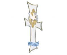 Rayher 3109000 cera Motivo per battesimo candela, 17 cm, SB-Sacchetto 1 pz, bianco/oro/azzurro