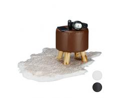 Relaxdays Sgabello in Similpelle, Imbottito, a 4 Gambe, Poggiapiedi Liscio, Rotondo, Decorativo, HxD: 30 x 31 cm, Marrone